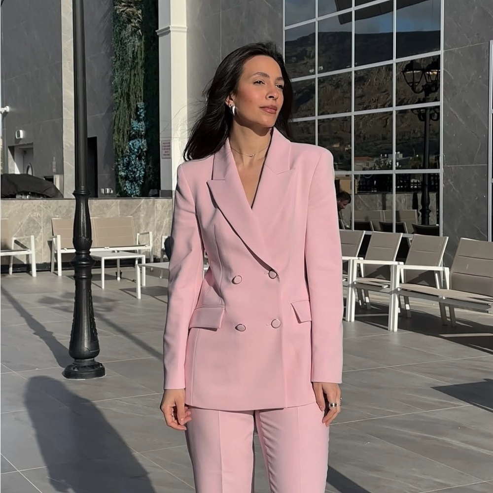 Zara blazer suit jacket double breasted shoulder pads  pink business casual